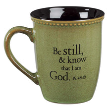 Load image into Gallery viewer, Be Still Sage Green Stoneware Coffee Mug - Psalm 46:10