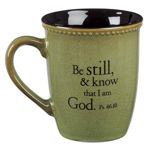 Be Still Sage Green Stoneware Coffee Mug - Psalm 46:10