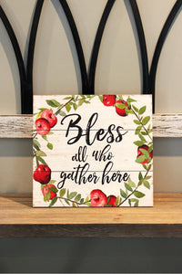 Bless Apple Wreath Wood Wall Sign