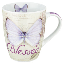 Load image into Gallery viewer, Butterfly Blessed in purple Jeremiah 17:7 Coffee Mug