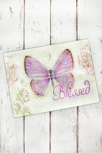 Blessed Butterfly Large Glass Cutting Board