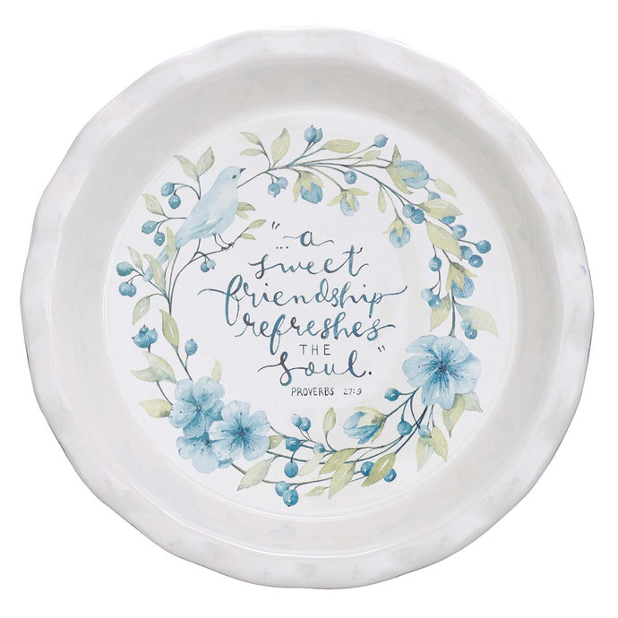 A Sweet Friendship 9.5-Inch Ceramic Pie Plate - Proverbs 27:9