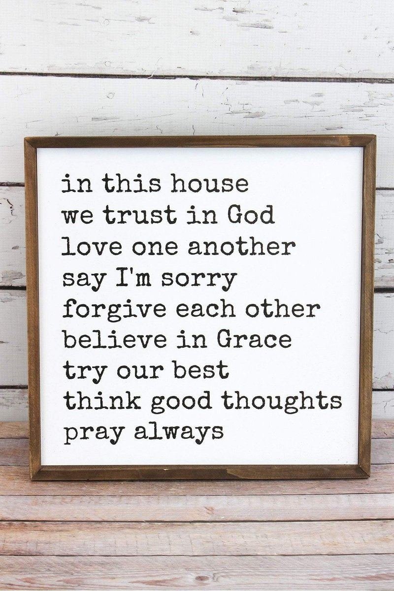 In This House Framed Wood Wall Sign