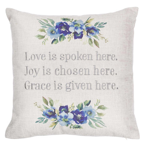 Love Joy Grace Square Decorative Pillow in Light Grey