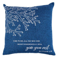 Load image into Gallery viewer, Give You Rest Square Accent Pillow in Navy, Mat. 11:28