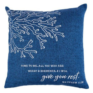 Give You Rest Square Accent Pillow in Navy, Mat. 11:28