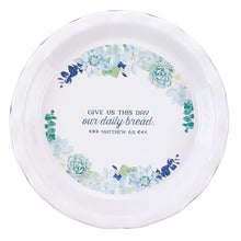 Load image into Gallery viewer, Our Daily Bread 9.5-Inch Ceramic Pie Plate in Royal Blue - Matthew 11:6