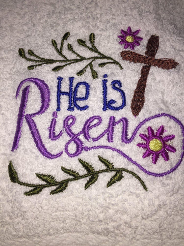 He is Risen! Embroidered White Bathroom Fingertip Towel