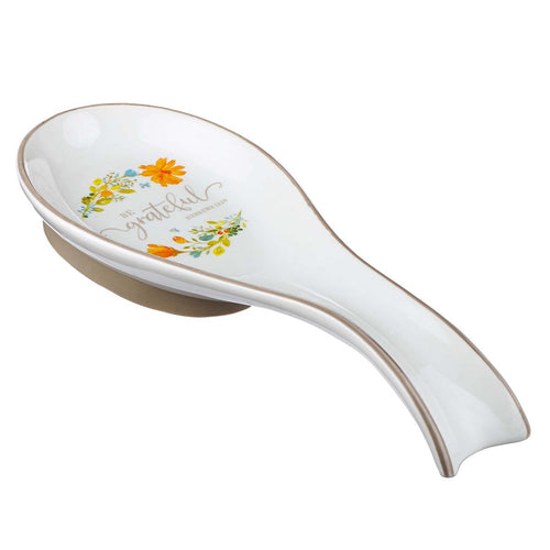 Be Grateful Ceramic Spoon Rest - Hebrews 12:28