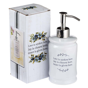 Love Joy Grace Ceramic Soap Dispenser in White
