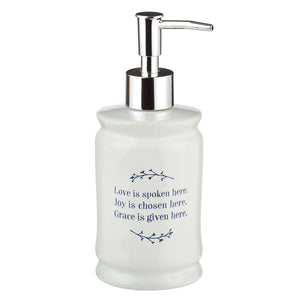 Love Joy Grace Ceramic Soap Dispenser in White
