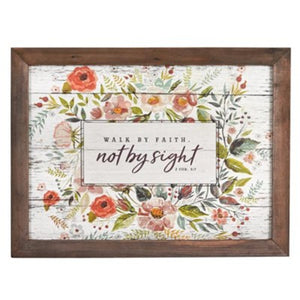 Walk By Faith Not By Sight Framed Wood Wall Plaque