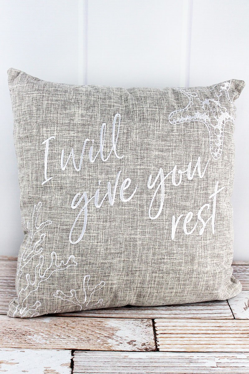 I will Give You Rest Tan Throw Pillow 17